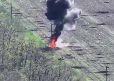 Russian soldiers on a motorbike with a sidecar hit by Ukrainian drone of the 
