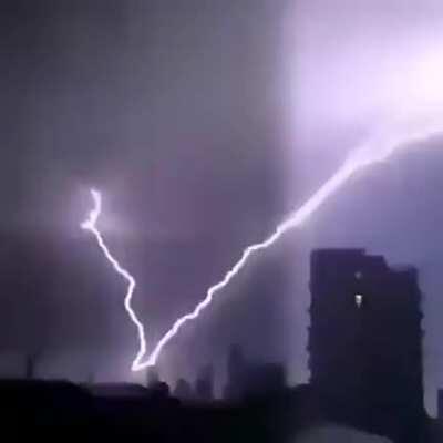 Ascending lightning over Istanbul