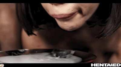 Licking cum to survive