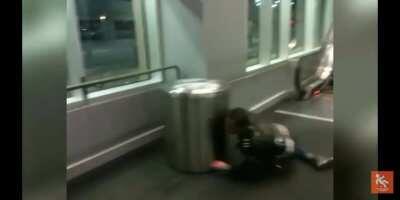 Sliding down an escalator