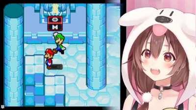 Korone Bopping Her Head While Mario & Luigi Hit The Block