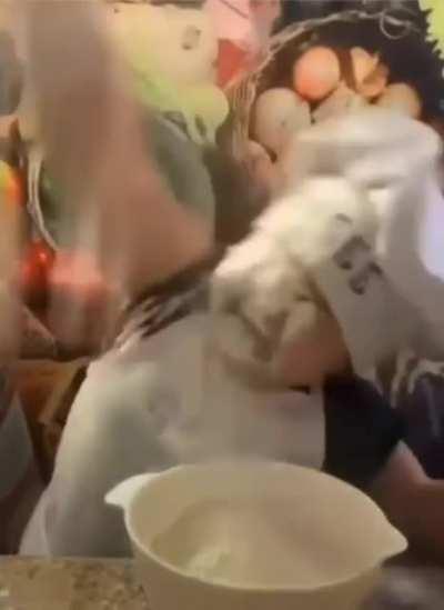 He was just finishing off his Stay Puft cosplay.