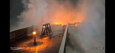 Hurricane Nicole damages Deerfield Beach Pier.