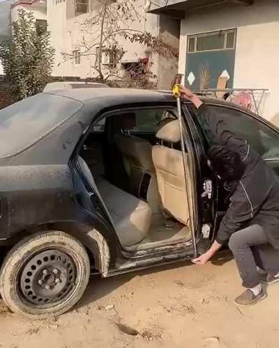 New inventive way to fix a broken car door