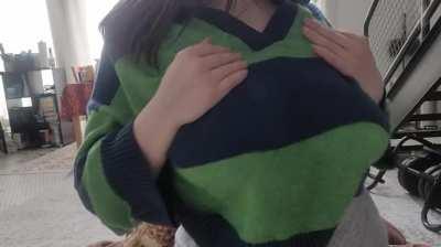 so horny the feeling on this sweater feels so nice against me