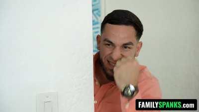 Carmela Clutch with Stepson while Husband Watchs TV