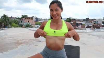 Titty drop on a hotel's rooftop, I wonder if some neighbors saw my big boobies...