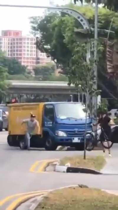 Driver purposely hits cyclist, then gets what he deserves.