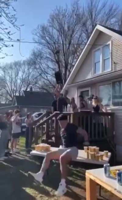 This guy jumped on the table with the wrong aim