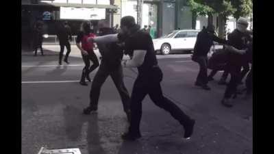 ANTIFA Guy brings a crowbar to a fist fight, gets KTFO