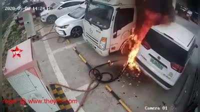 Electric vehicles destroyed in fire while charging. (8-5-2020)