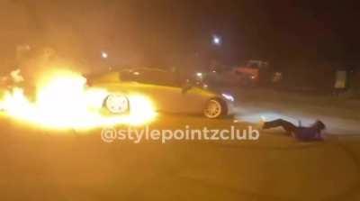 Lighting a fire in a street takeover