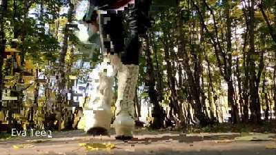 Eva in White Boots walking in the Forest (Wet and Muddy)