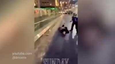 Throw coffee at the security guard