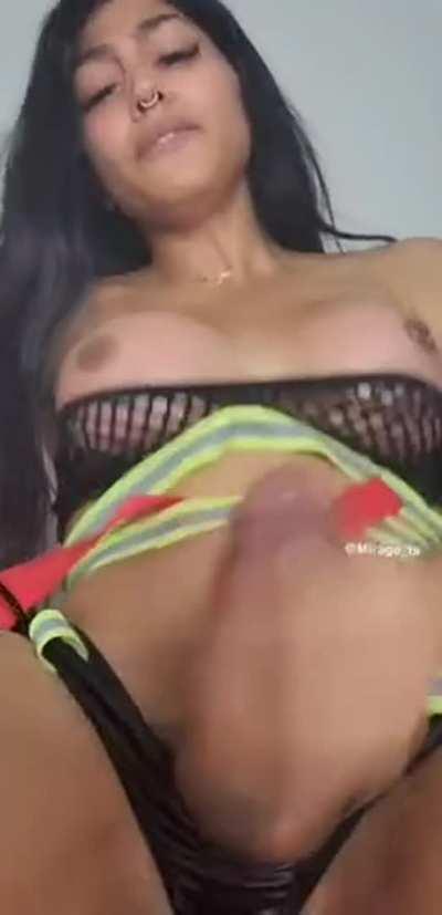 super fem trans girl sprays cums during solo session