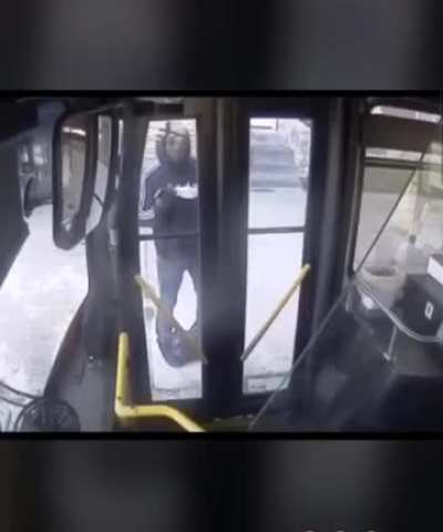 Peaceful bus passenger asked to wear a mask before boarding.