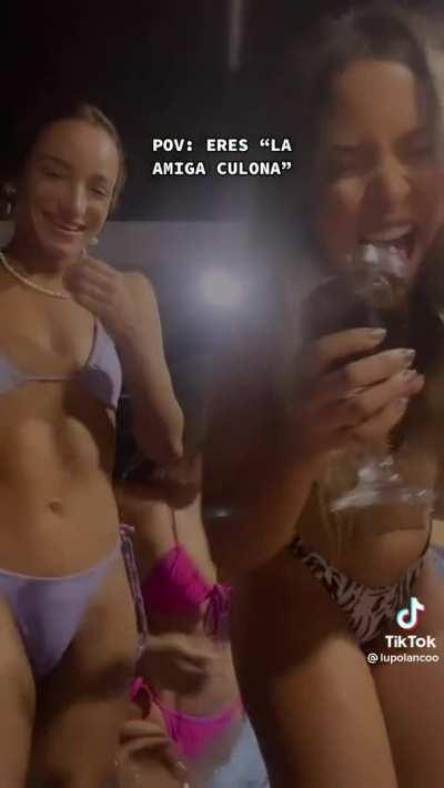 Thick latina gets her ass grabbed by her friends