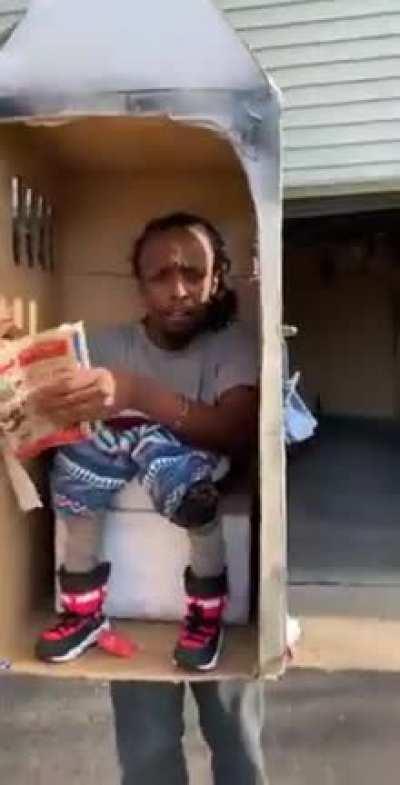 Dude dressed up as toilet booth