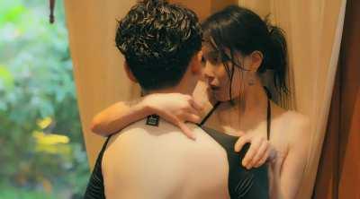 Asian bikini babe gets fucked against wall