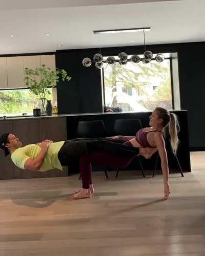 My boyfriend and I occasionally do this, does anyone know how to make a bit more challenging so I can strengthen my core?
