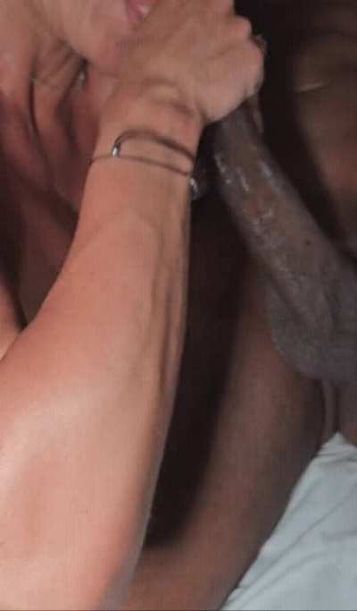 Getting a little arm workout as I suck every drop out of this monster cock my husband found for me