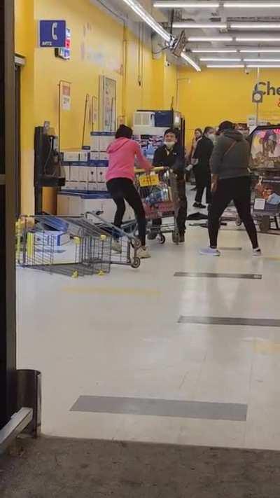 Stealing carts full of stuff from Giant Tiger. The employees weren't having it.