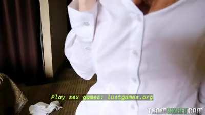 Hotel Maid Abbey Rain Talked Into Having a Blowjob and Gets Fucked Afterwards