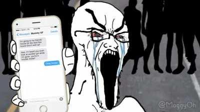 Chad and friends try to show Soyjak the truth about his girlfriend (OC)