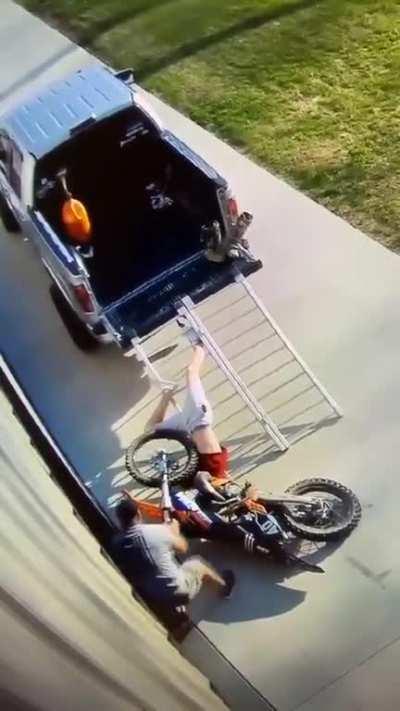 Not using a proper ramp to unload the dirtbike.