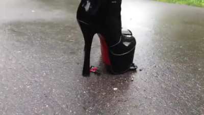 Black Platform Red Bottom Boots vs Toy car