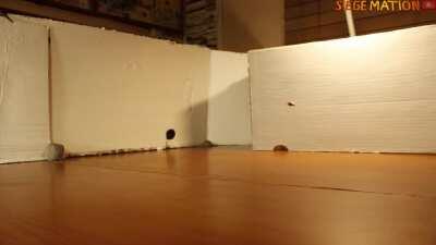 Ash's trailer made out of clay. Claymation.