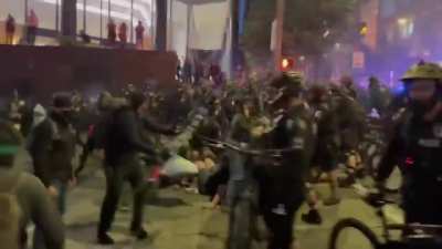 Seattle Police... on bikes🤔 vs anti-ICE protesters, tonight