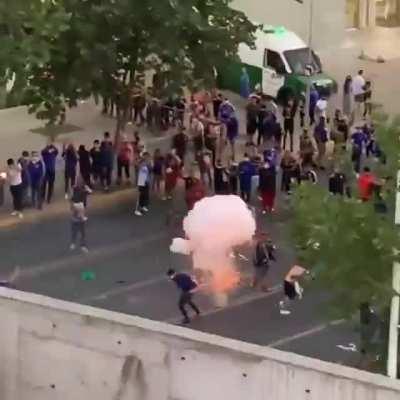 fans of the soccer team Universidad de Chile before starting a match