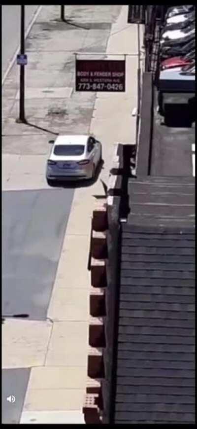 Guy throws rock to the wrong car. Instant karma