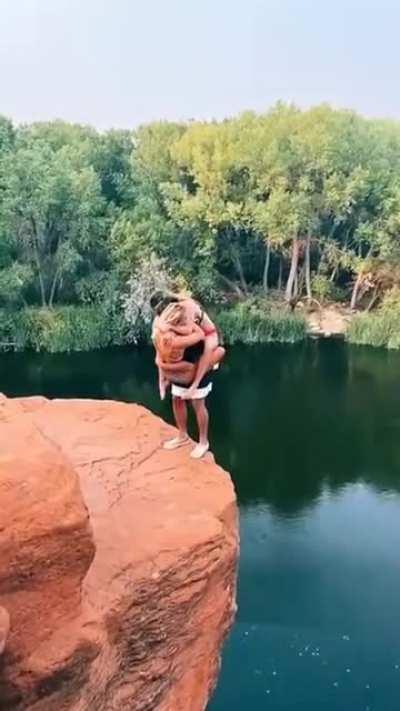 I kept thinking he would topple back, or hit the rock