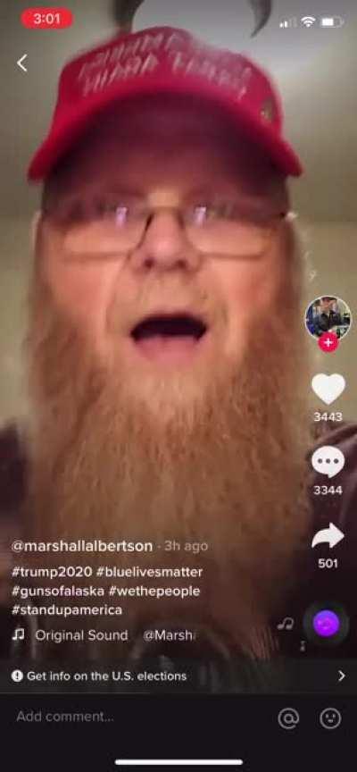 Trump supporter declaring it’s time to start killing democrats because they’ve been pushed too far.