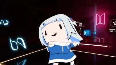 Gura slicin cubes in VR