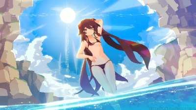 Hu Tao at the beach (aduare)