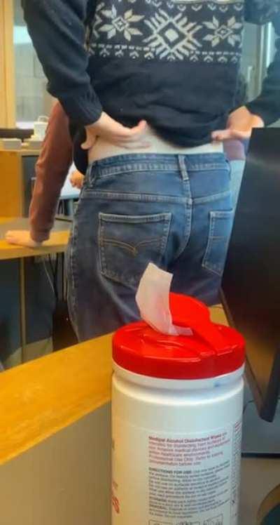 In a lab with 30 students. When the lab is super quite you can hear him scratching sometimes