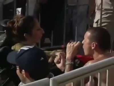 Chester sings to a fan 