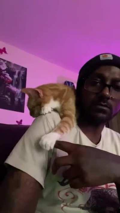 She sleeps on my shoulder every morning and today she held my finger!