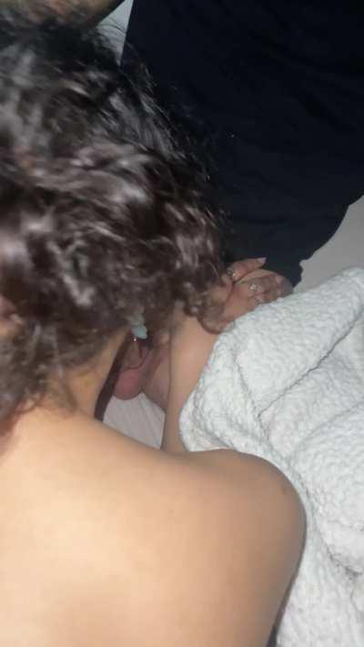 My bull plays rough with my in ways my man can’t. I love the way he grabs my head and makes me gag on his cock in front of my man. He can’t participate until my bull finishes in me, either my mouth or in a different hole😈