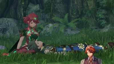 Roberu's very H reaction to lap pillow cutscene in Xenoblade 2... he clapped because he liked it so much👏👏👏 