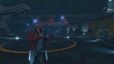 In Guardians of the Galaxy, when you hit the “shoot” button in a non-combat zone, Star Lord makes finger guns and accompanying sound effects