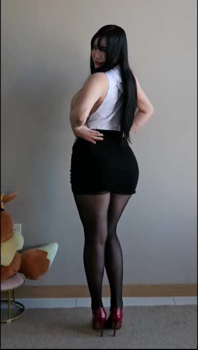 Looking thick and sexy in heels and skirt