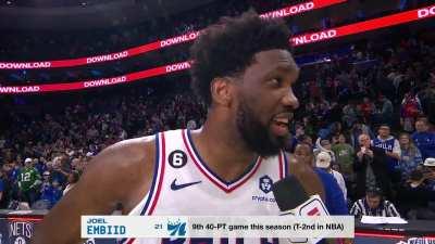 [Highlight] Embiid on if “rivalry” with Jokic motivated him: “It’s not a rivalry, I love the big fella. Two time MVP, one of the best players in the league and he’s such a good player, I’m a big fan”