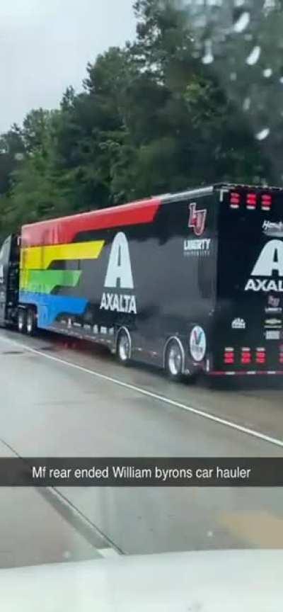 My buddy just sent me a video of William Byron hauler in a fender bender