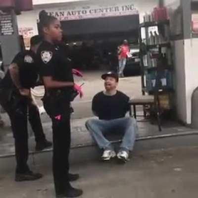 This guy trying to offend the police officer by repeatedly calling her the 