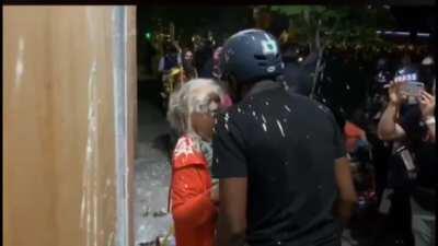 (Anti)fa Militants Harass Elderly BLM protestor in Portland, covering her in paint after she tries to put out a fire they started