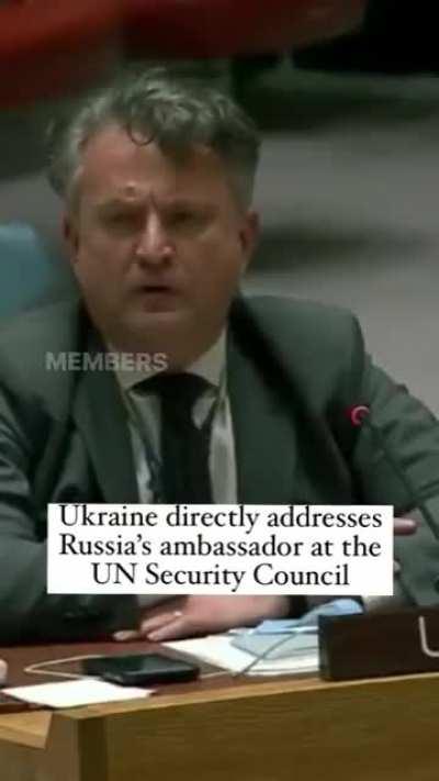 The Ukrainian ambassador addressing the Russian ambassador in the UN.